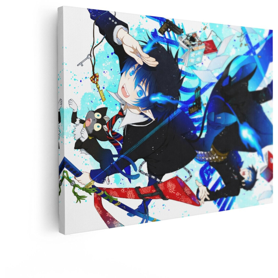 Artaza Canvas Schilderij Anime Jongen - 120x90 cm - Wanddecoratie Blauwe Vlammen - Muurdecoratie Jongenskamer - Schilderij Anime Blauw afbeelding 1