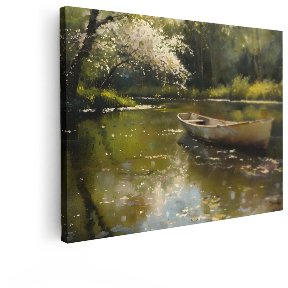 Artaza Canvas Schilderij Landschap - 120x90 cm - Wanddecoratie Natuur - Muurdecoratie Bootje Op Het Water - Schilderijen Oude Meesters Artaza Canvas Schilderij Landschap - 120x90 cm - Wanddecoratie Natuur - Muurdecoratie Bootje Op Het Water - Schilderijen Oude Meesters afbeelding 1