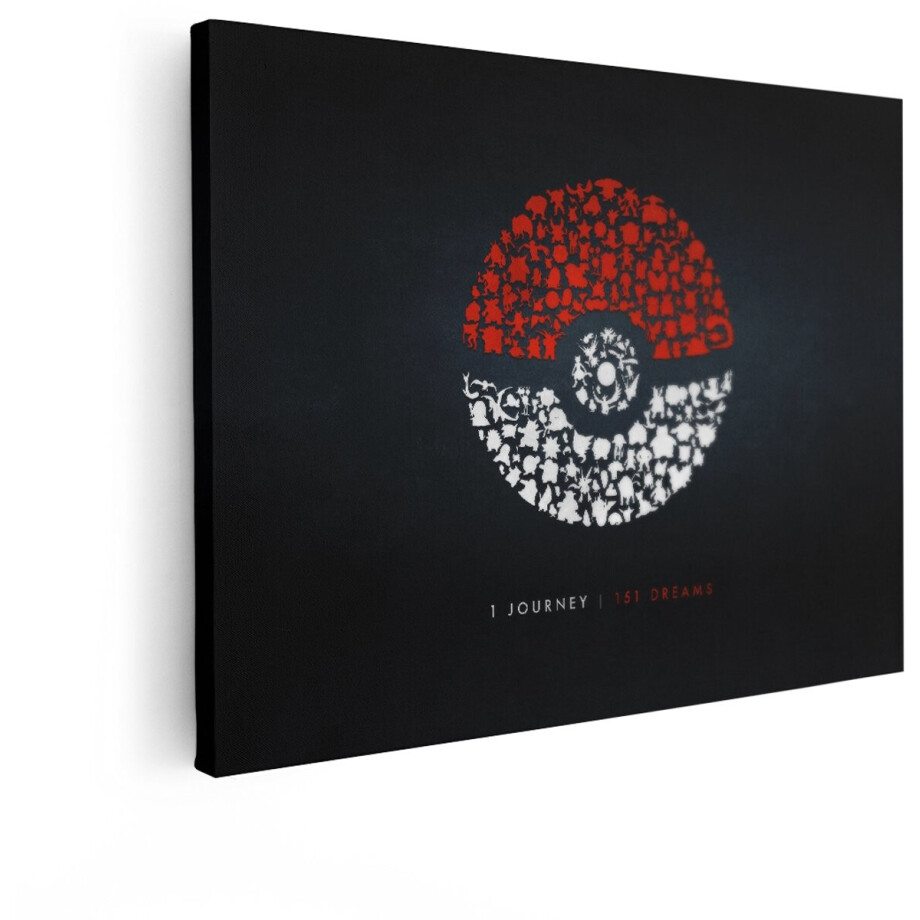 Artaza Canvas Schilderij Het Ontwerp van de Poké Ball Bestaat Uit Talrijke Pokémon-Silhouetten op een Donkere Achtergrond - 120x90 cm - Groot - Wanddecoratie Woonkamer - Schilderijen - Muurdecoratie afbeelding 1