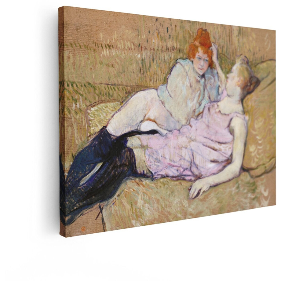 Artaza Canvas Schilderij Twee Vrouwen in een Salon - een Schilderij van Henri de Toulouse-Lautrec - 120x90 cm - Groot - Wanddecoratie Woonkamer - Schilderijen - Muurdecoratie afbeelding 1