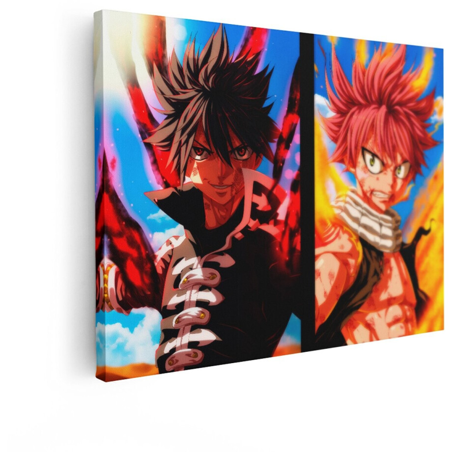Artaza Canvas Schilderij Anime Personages met Magische Krachten - Strijdend met Vuur en Duisternis - 120x90 cm - Groot - Wanddecoratie Woonkamer - Schilderijen - Muurdecoratie afbeelding 1
