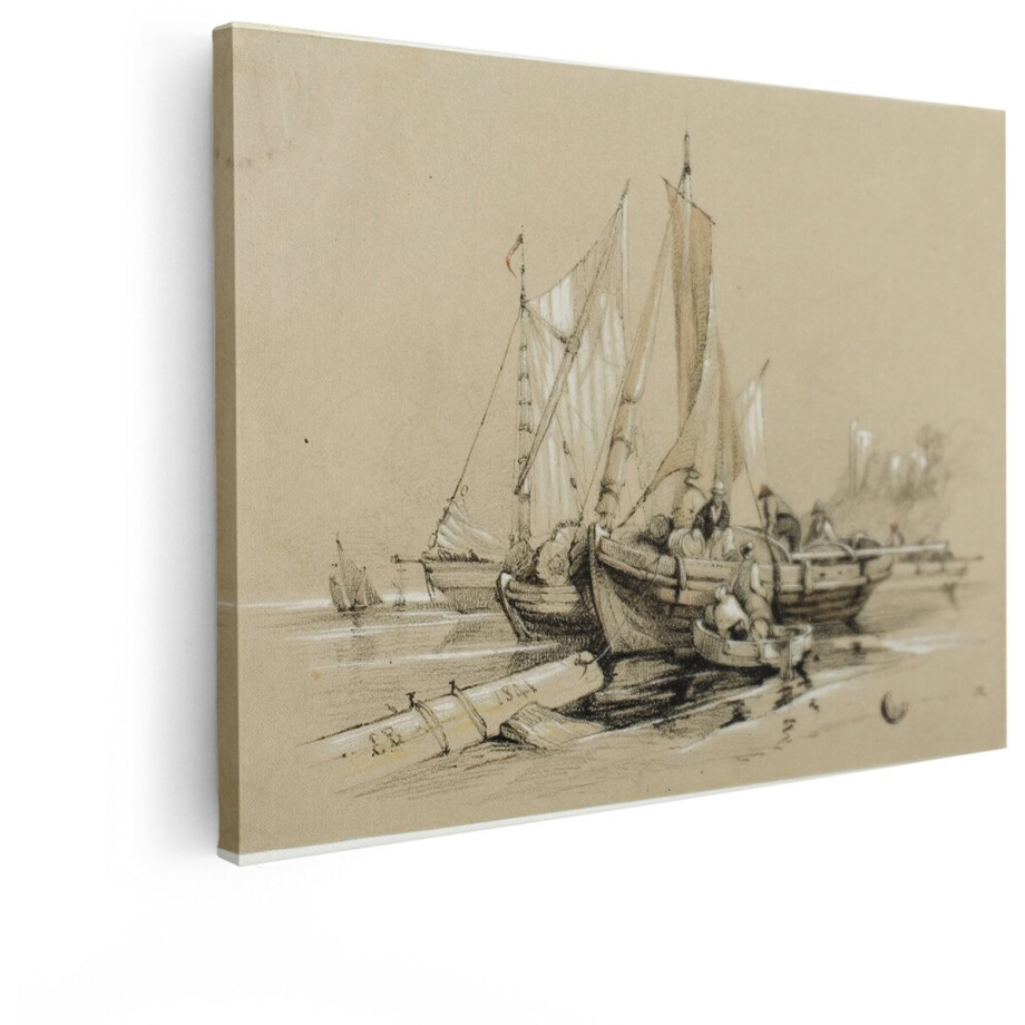 Artaza Canvas Schilderij Zeilboten - 40x30 cm - Wanddecoratie Vintage Landschap - Muurdecoratie Haven - Kamer Accessoires Klassiek afbeelding 1