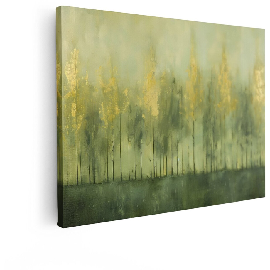Artaza Canvas Schilderij Abstract - 120x90 cm - Wanddecoratie Bos Landschap - Muurdecoratie Goud - Decoratie Natuur Groen Woonkamer afbeelding 1