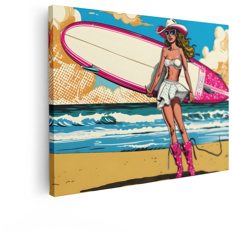 Artaza Canvas Schilderij Vrouw Met Surfplank - 120x90 cm - Wanddecoratie Strand Pop Art - Muurdecoratie Zee - Schilderijen Op Canvas - Roze Artaza Canvas Schilderij Vrouw Met Surfplank - 120x90 cm - Wanddecoratie Strand Pop Art - Muurdecoratie Zee - Schilderijen Op Canvas - Roze afbeelding 1