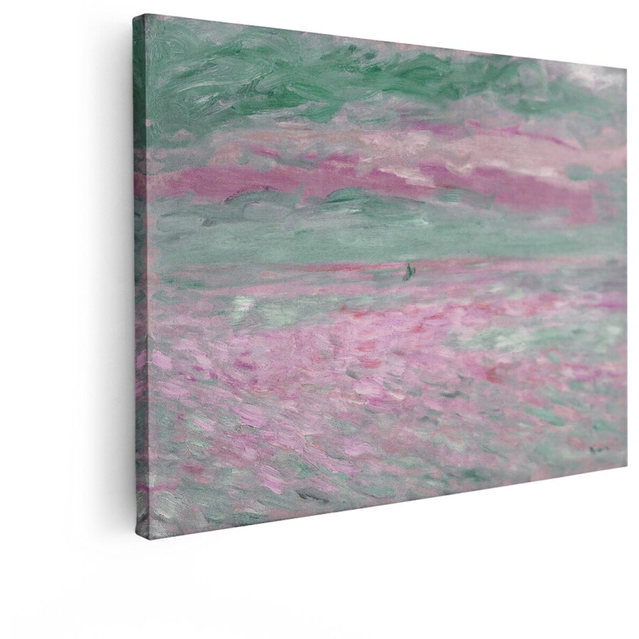 Artaza Canvas Schilderij Impressionistische Weergave van een Zonsondergang boven de Zee met een Zeilboot - 120x90 cm - Groot - Wanddecoratie Woonkamer - Schilderijen - Muurdecoratie afbeelding 1