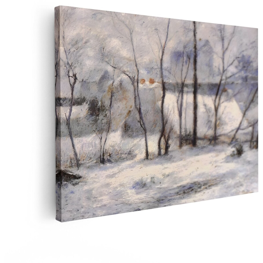 Artaza Canvas Schilderij Impressionistische Winterse Landschapsschilderij met Besneeuwde Bomen en Huizen - 120x90 cm - Groot - Wanddecoratie Woonkamer - Schilderijen - Muurdecoratie afbeelding 1