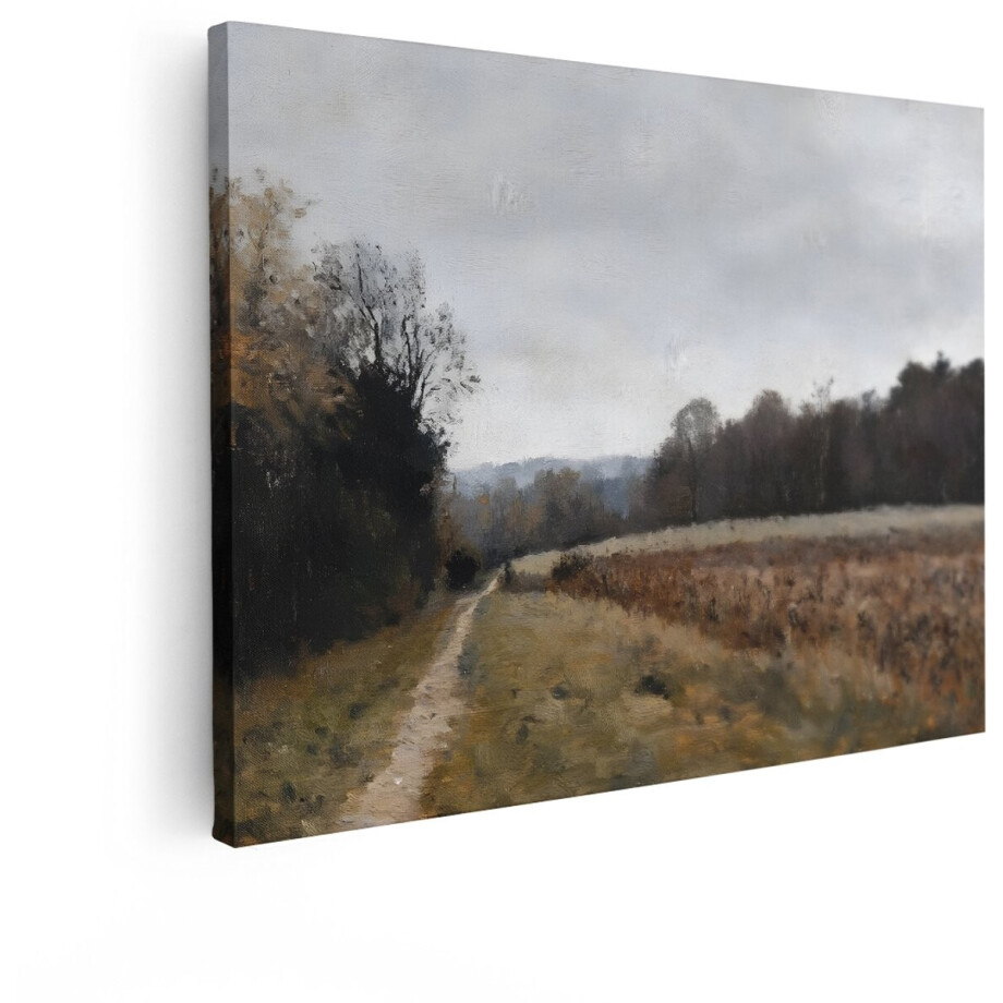 Artaza Canvas Schilderij Schilderachtig Landschap met een Pad door een Veld onder een Bewolkte Hemel - 40x30 cm - Klein - Wanddecoratie Woonkamer - Schilderijen - Muurdecoratie afbeelding 1