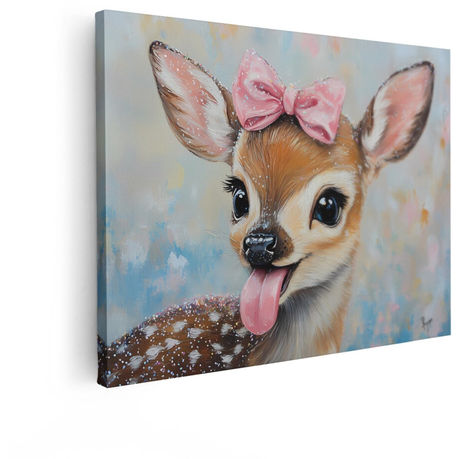 Artaza Canvas Schilderij Hertje - 120x90 cm - Wanddecoratie Kinderkamer - Muurdecoratie Babykamer - Schilderij Dieren - Roze afbeelding 1