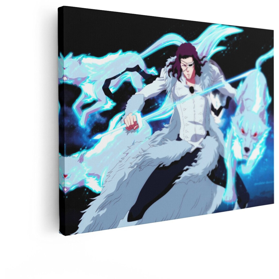 Artaza Canvas Schilderij Anime Krijger - 40x30 cm - Wanddecoratie Blauwe Wolven - Muurdecoratie Jongens - Schilderijen Op Canvas Blauw afbeelding 1