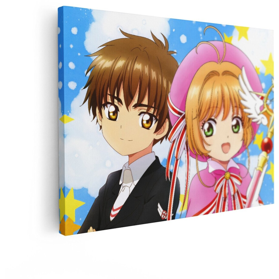 Artaza Canvas Schilderij Anime Kinderen met Magische Staf en Sterren op de Achtergrond - 120x90 cm - Groot - Wanddecoratie Woonkamer - Schilderijen - Muurdecoratie afbeelding 1