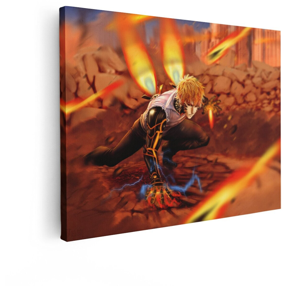 Artaza Canvas Schilderij Anime Genos - 80x60 cm - Wanddecoratie One Punch Man - Muurdecoratie Cyborg Krijger - Schilderijen Slaapkamer Jongen afbeelding 1