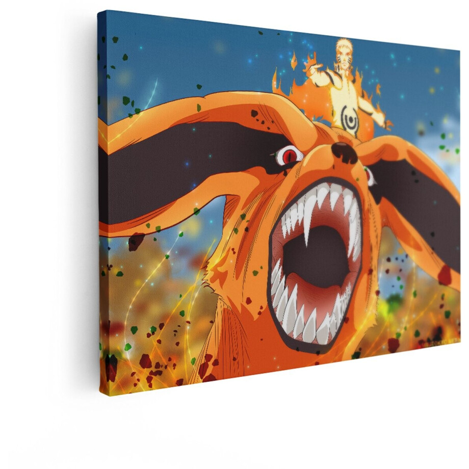 Artaza Canvas Schilderij Naruto Uzumaki in Kurama'S Negenstaart Chakra-Modus - Intense Gevechtsscène - 120x90 cm - Groot - Wanddecoratie Woonkamer - Schilderijen - Muurdecoratie afbeelding 1