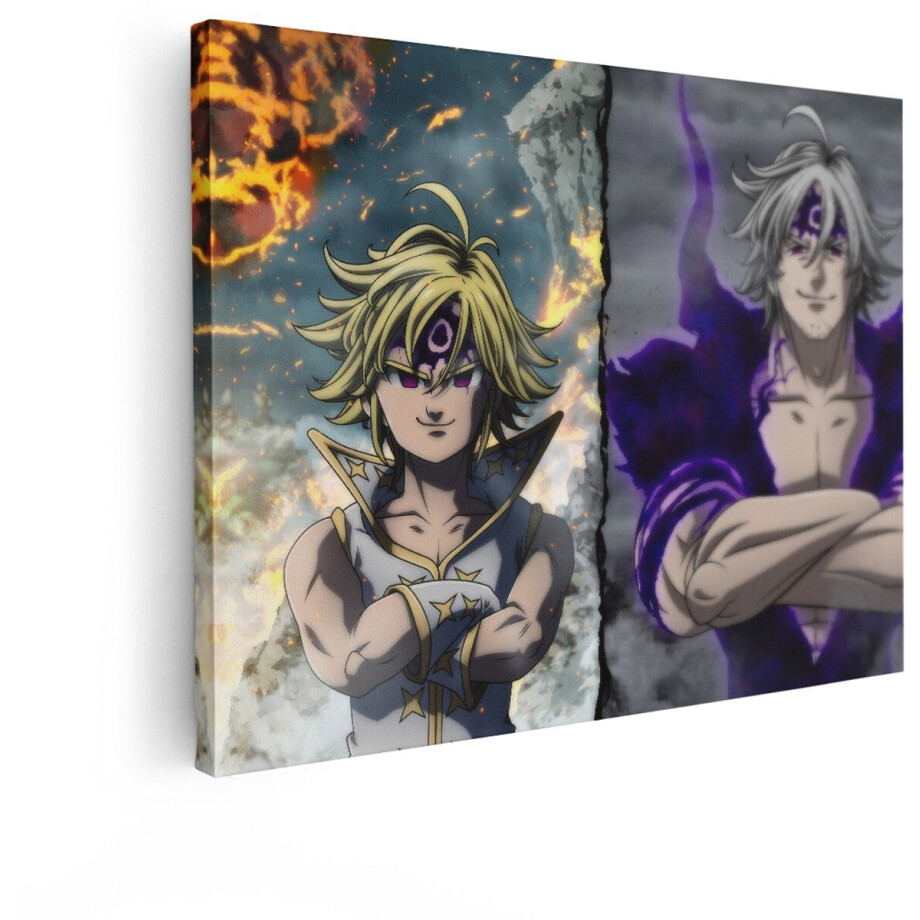 Artaza Canvas Schilderij Meliodas en Zeldris van The Seven Deadly Sins in Epische Confrontatie - 80x60 cm - Wanddecoratie Woonkamer - Schilderijen - Muurdecoratie afbeelding 1