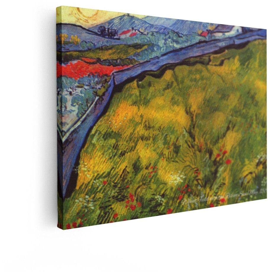 Artaza Canvas Schilderij Landschap Van Gogh - 80x60 cm - Wanddecoratie Tarweveld - Muurdecoratie Natuur - Decoratie Klaprozen - Schilderijen Op Canvas afbeelding 1