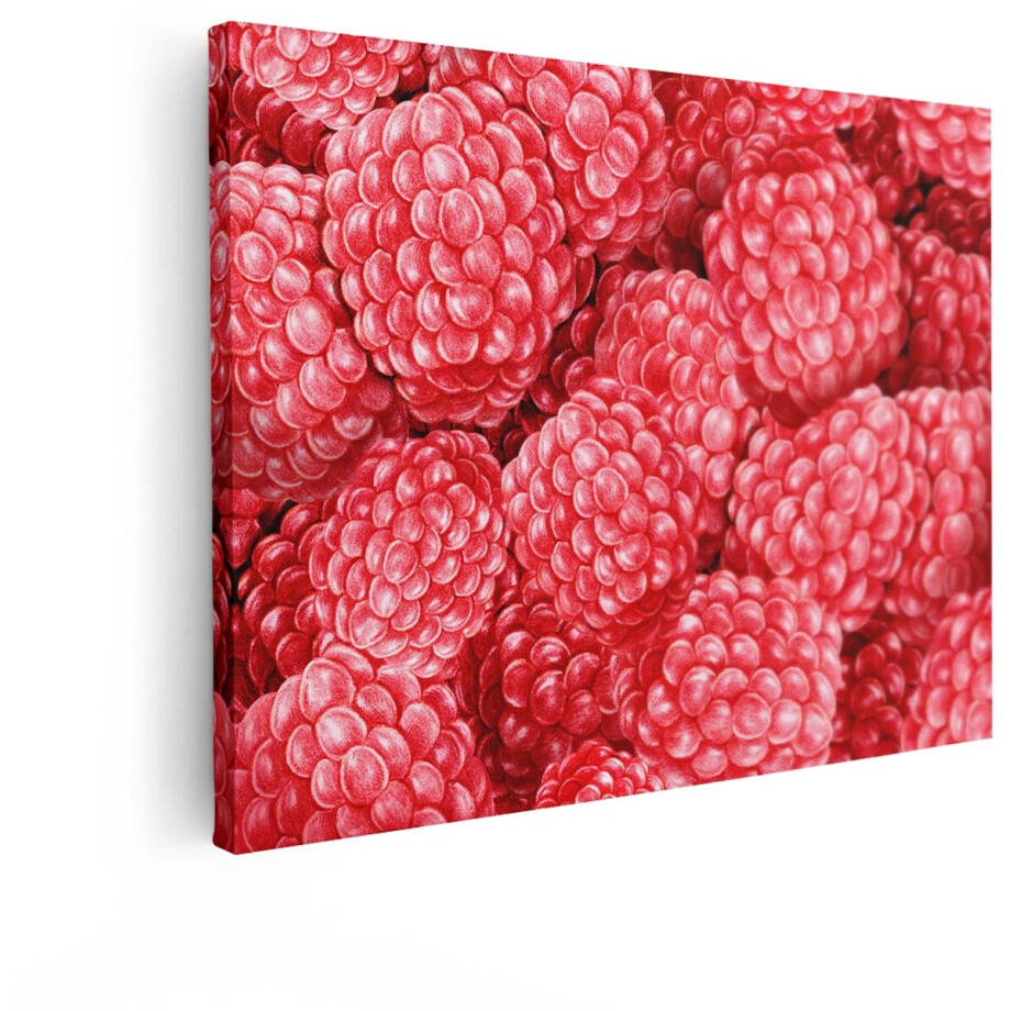 Artaza Canvas Schilderij Frambozen - 120x90 cm - Wanddecoratie Fruit - Muurdecoratie Natuur - Decoratie Keuken - Rood afbeelding 1