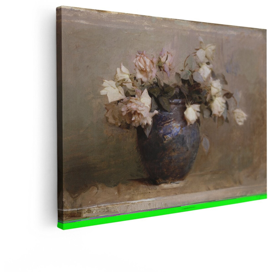 Artaza Canvas Schilderij Stilleven met Rozen in een Vaas - Schilderij van Abbott Handerson Thayer - 40x30 cm - Klein - Wanddecoratie Woonkamer - Schilderijen - Muurdecoratie afbeelding 1