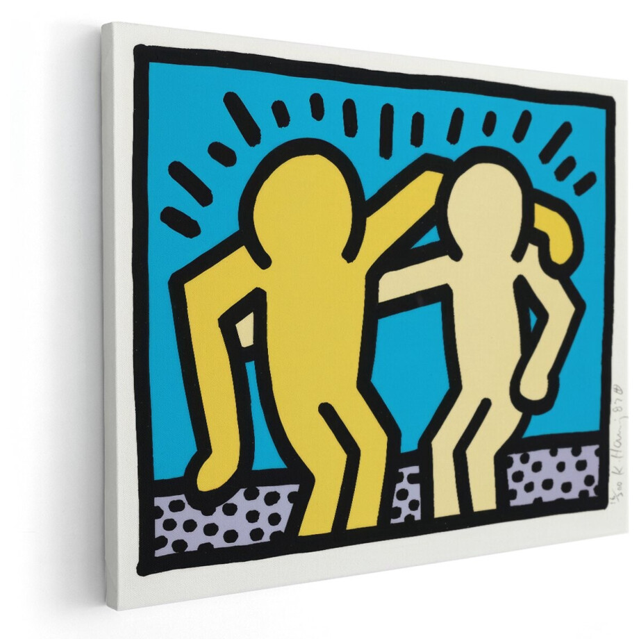 Artaza Canvas Schilderij Keith Haring - 50x40 cm - Wanddecoratie Pop Art - Muurdecoratie Dansende Figuren - Decoratie Modern Kunstwerk afbeelding 1