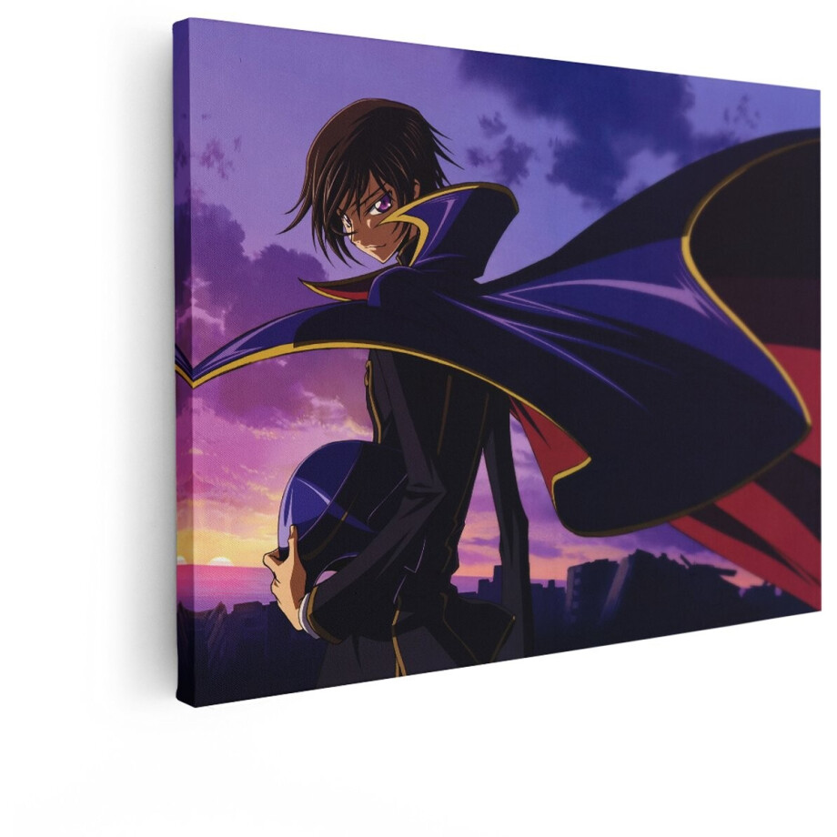 Artaza Canvas Schilderij Anime Jongen met Paarse Ogen en Cape bij Zonsondergang - Anime Kunst - 40x30 cm - Klein - Wanddecoratie Woonkamer - Schilderijen - Muurdecoratie afbeelding 1