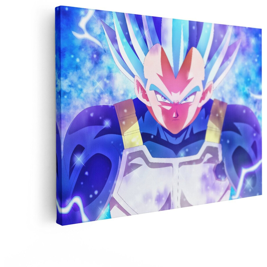 Artaza Canvas Schilderij Vegeta Super Saiyan Blue Geëvolueerd in Intense Gevechtshouding met Gloeiende Aura - 120x90 cm - Groot - Wanddecoratie Woonkamer - Schilderijen - Muurdecoratie afbeelding 1