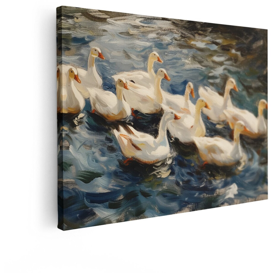 Artaza Canvas Schilderij Ganzen - 80x60 cm - Wanddecoratie Dieren - Muurdecoratie Vogels - Decoratie Water - Schilderijen Op Canvas afbeelding 1