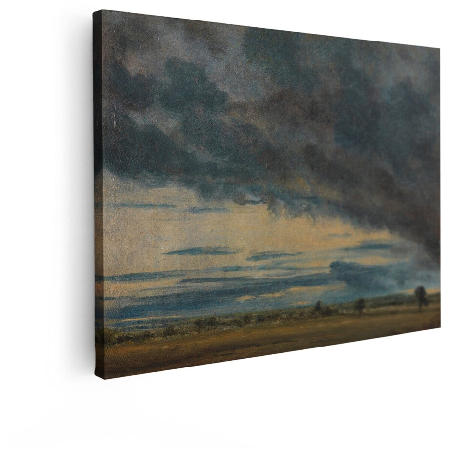 Artaza Canvas Schilderij Donkere Wolken boven een Uitgestrekt Landschap bij Schemering - 120x90 cm - Groot - Wanddecoratie Woonkamer - Schilderijen - Muurdecoratie afbeelding 1