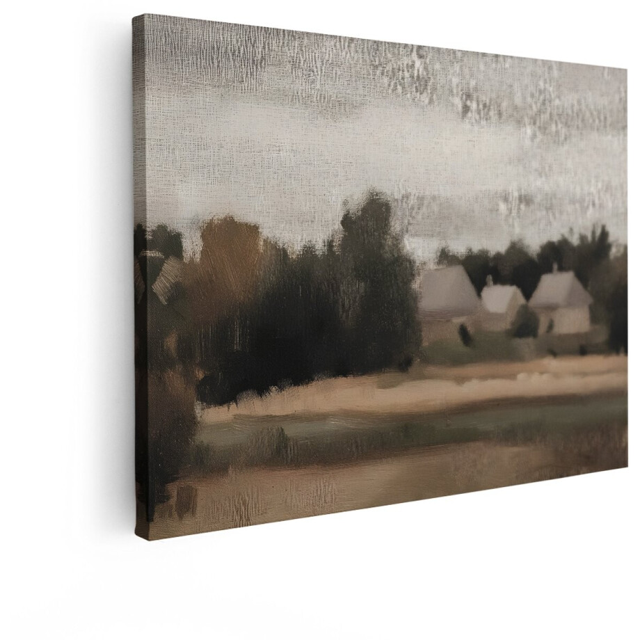 Artaza Canvas Schilderij Schilderij van een Rustig Dorpje met Huizen en Bomen onder een Bewolkte Hemel - 40x30 cm - Klein - Wanddecoratie Woonkamer - Schilderijen - Muurdecoratie afbeelding 1