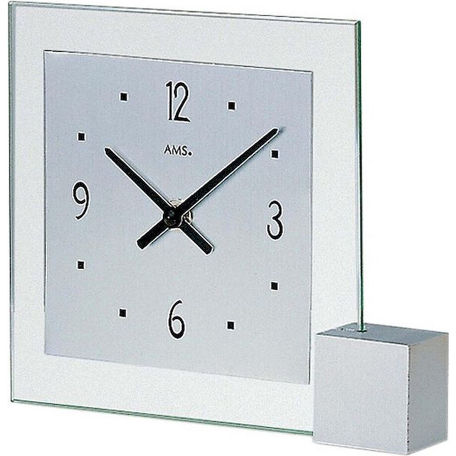 AMS T102 - Tafelklok - Analoog - Aluminium - Mineraal Glas - Hout - Zilverkleurig AMS T102 - Tafelklok - Analoog - Aluminium - Mineraal Glas - Hout - Zilverkleurig afbeelding 1