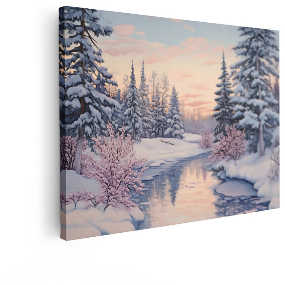 Artaza Canvas Schilderij Winterlandschap - 120x90 cm - Wanddecoratie Natuur - Muurdecoratie Zonsopgang - Schilderijen Op Canvas Roze Artaza Canvas Schilderij Winterlandschap - 120x90 cm - Wanddecoratie Natuur - Muurdecoratie Zonsopgang - Schilderijen Op Canvas Roze afbeelding 1