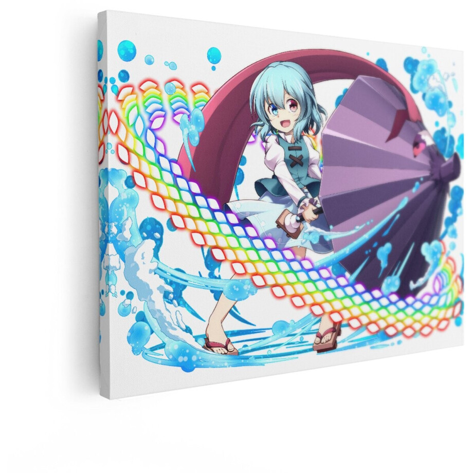 Artaza Canvas Schilderij Anime Meisje met Paraplu en Regenboogeffecten - Vrolijke Uitdrukking - 40x30 cm - Klein - Wanddecoratie Woonkamer - Schilderijen - Muurdecoratie afbeelding 1