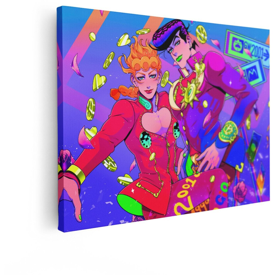 Artaza Canvas Schilderij Anime Personages Giorno Giovanna en Josuke Higashikata met Gouden Munten en Bloemblaadjes - 40x30 cm - Klein - Wanddecoratie Woonkamer - Schilderijen - Muurdecoratie Artaza Canvas Schilderij Anime Personages Giorno Giovanna en Josuke Higashikata met Gouden Munten en Bloemblaadjes - 40x30 cm - Klein - Wanddecoratie Woonkamer - Schilderijen - Muurdecoratie afbeelding 1