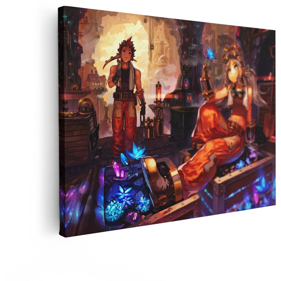 Artaza Canvas Schilderij Steampunk Mijnwerkers Ontdekken Gloeiende Kristallen in een Ondergrondse Mijn - 40x30 cm - Klein - Wanddecoratie Woonkamer - Schilderijen - Muurdecoratie afbeelding 1