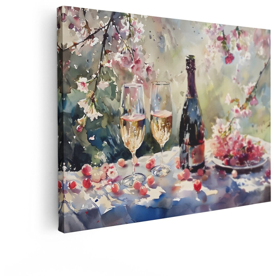 Artaza Canvas Schilderij Stilleven - 120x90 cm - Wanddecoratie Champagne - Muurdecoratie Kersenbloesem - Decoratie Aquarel Romantisch Artaza Canvas Schilderij Stilleven - 120x90 cm - Wanddecoratie Champagne - Muurdecoratie Kersenbloesem - Decoratie Aquarel Romantisch afbeelding 1