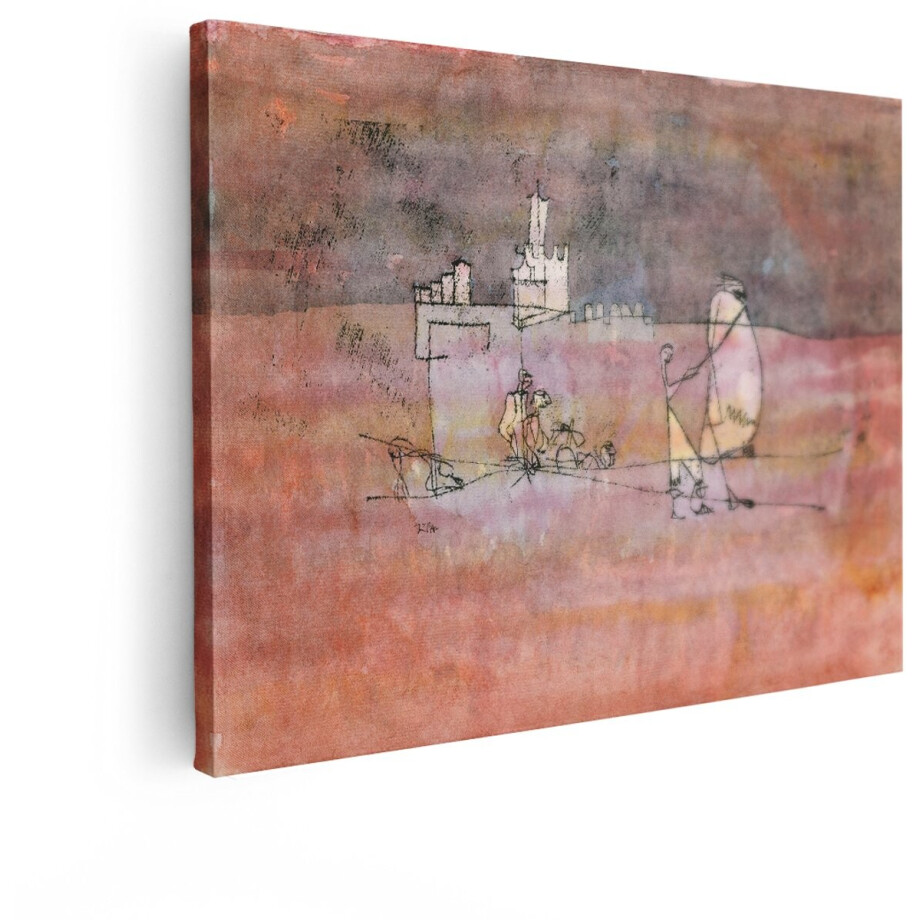 Artaza Canvas Schilderij Abstract - 120x90 cm - Wanddecoratie Paul Klee - Muurdecoratie Kasteel Reizigers - Decoratie Aquarel Roze afbeelding 1