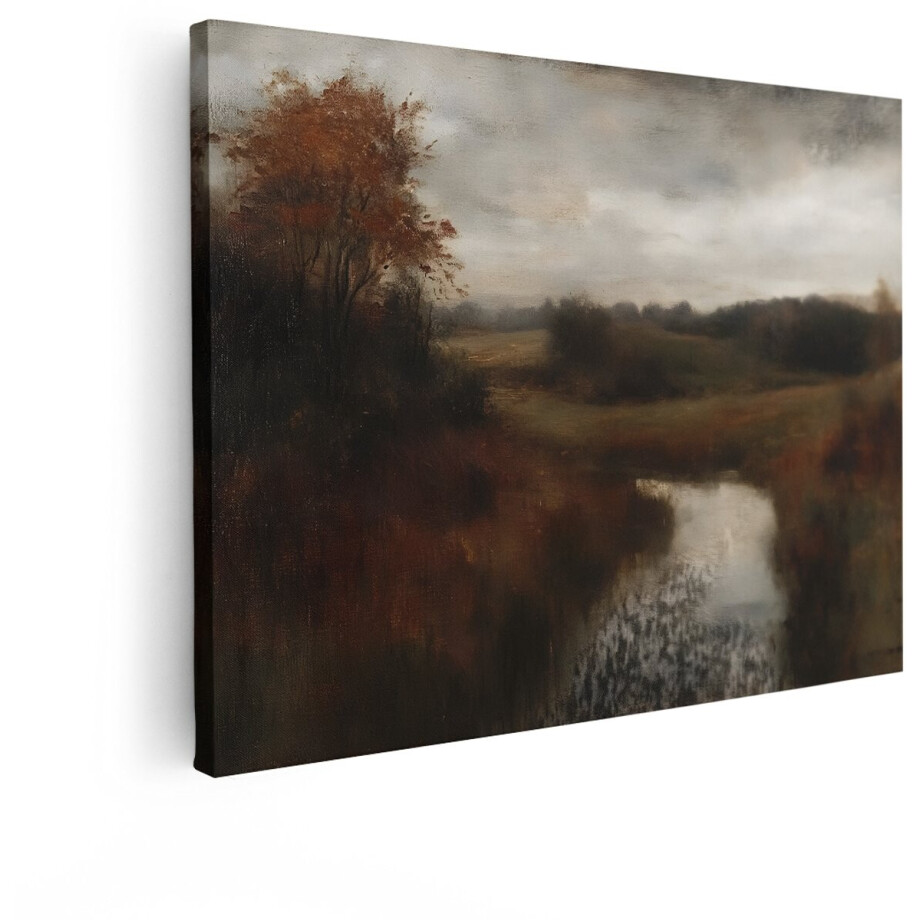 Artaza Canvas Schilderij Herfstlandschap - 80x60 cm - Wanddecoratie Natuur - Muurdecoratie Landschap - Schilderijen Op Canvas Boom afbeelding 1