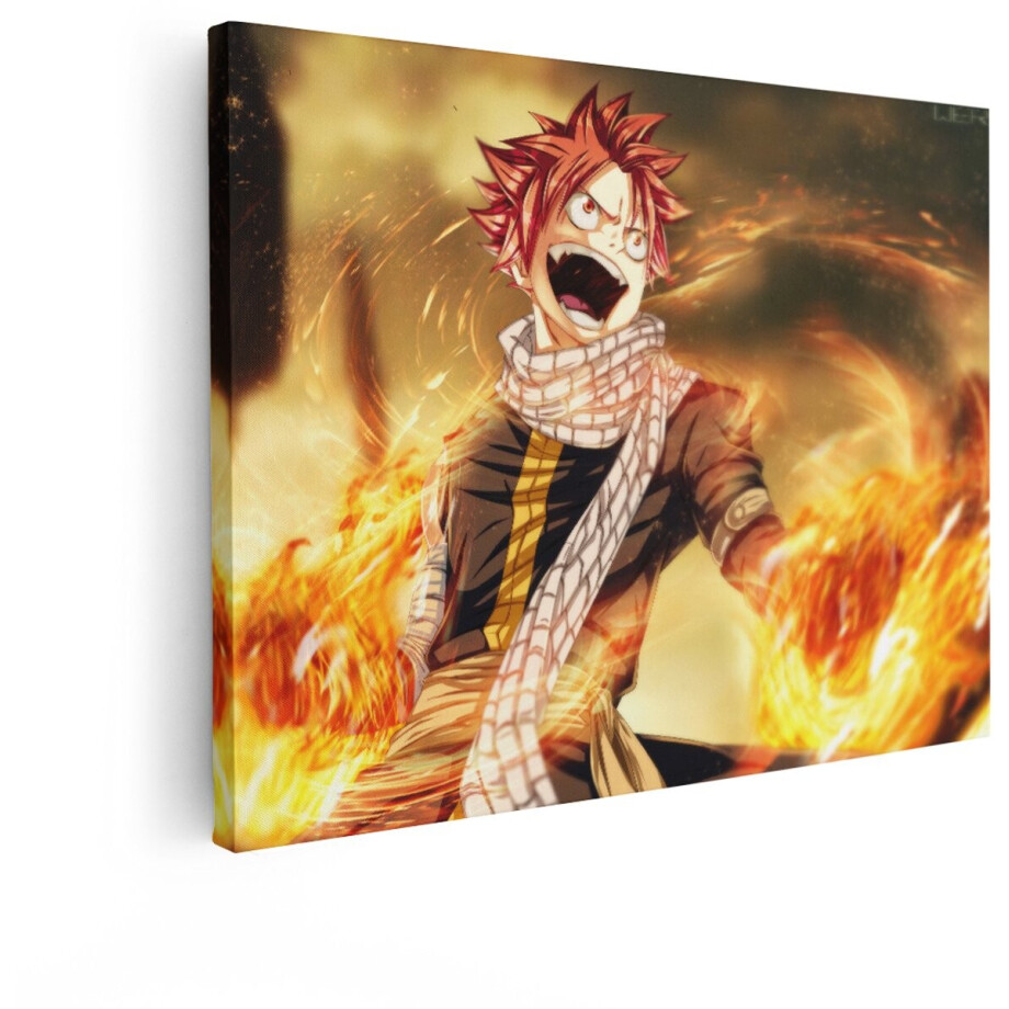 Artaza Canvas Schilderij Anime Natsu Fairy Tail - 120x90 cm - Wanddecoratie Vuur - Muurdecoratie Jongens Slaapkamer - Decoratie Anime Stijl afbeelding 1