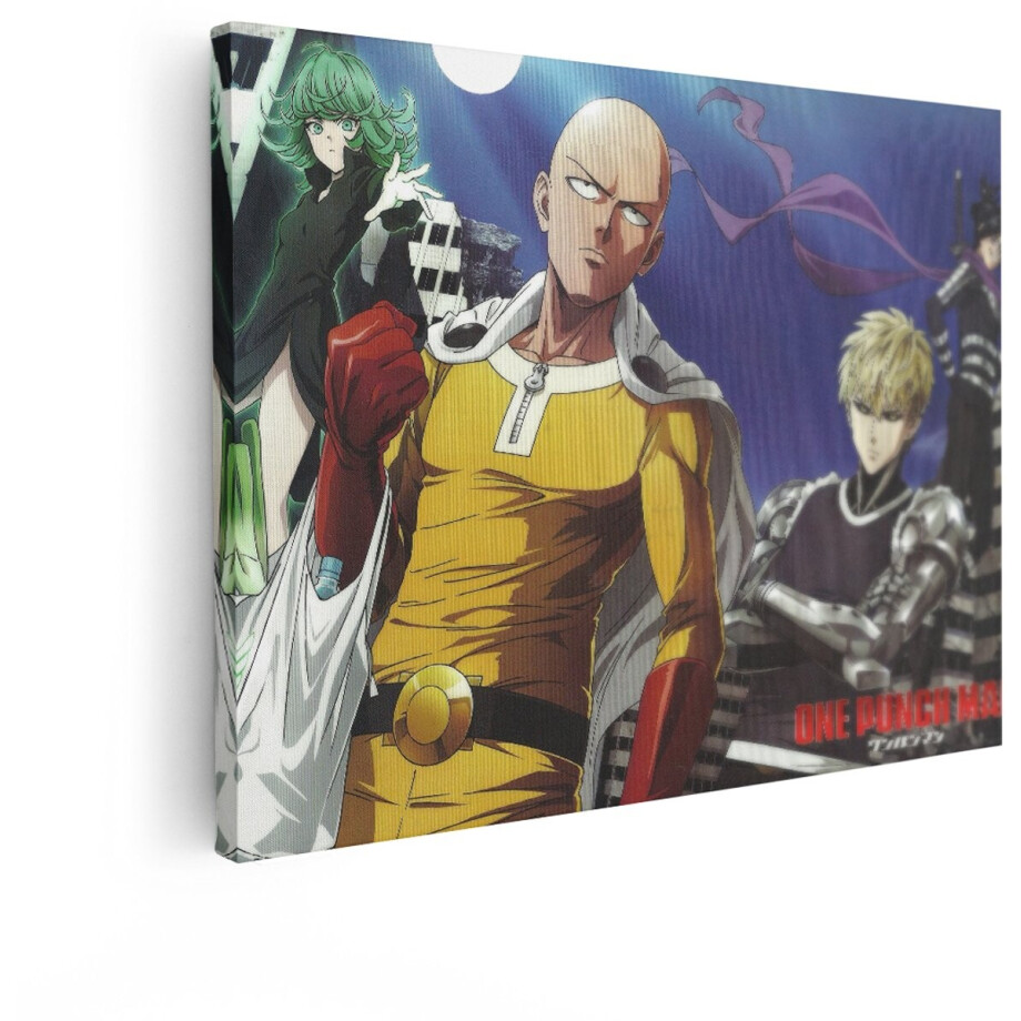 Artaza Canvas Schilderij Anime One Punch Man - 120x90 cm - Wanddecoratie Saitama - Muurdecoratie Genos - Slaapkamer Jongens Decoratie afbeelding 1