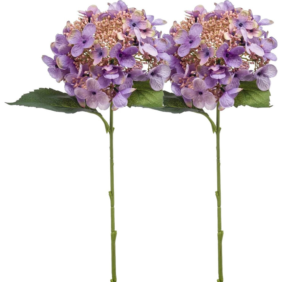 Emerald Kunstbloem hortensia tak - 2x - 50 cm - paars - kunst zijdebloem - Hydrangea - decoratie bloem afbeelding 1