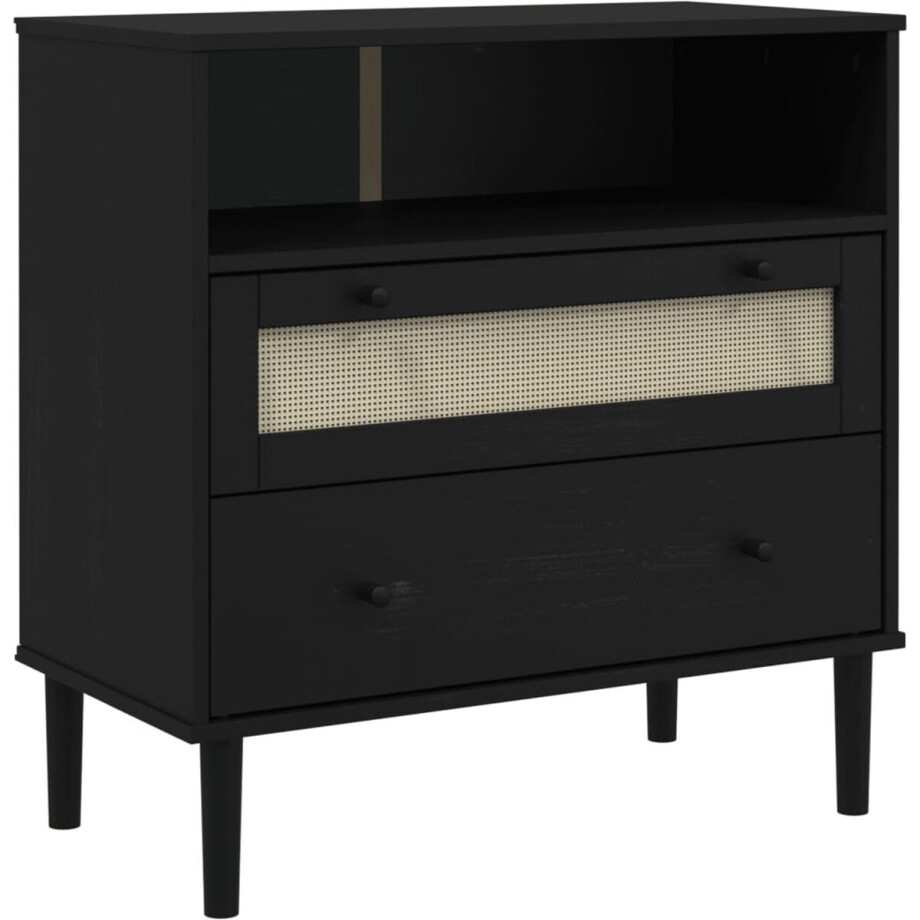 vidaXL - Dressoir - SENJA - rattan-look - 80x40x80 - cm - massief - grenenhout - zwart afbeelding 1
