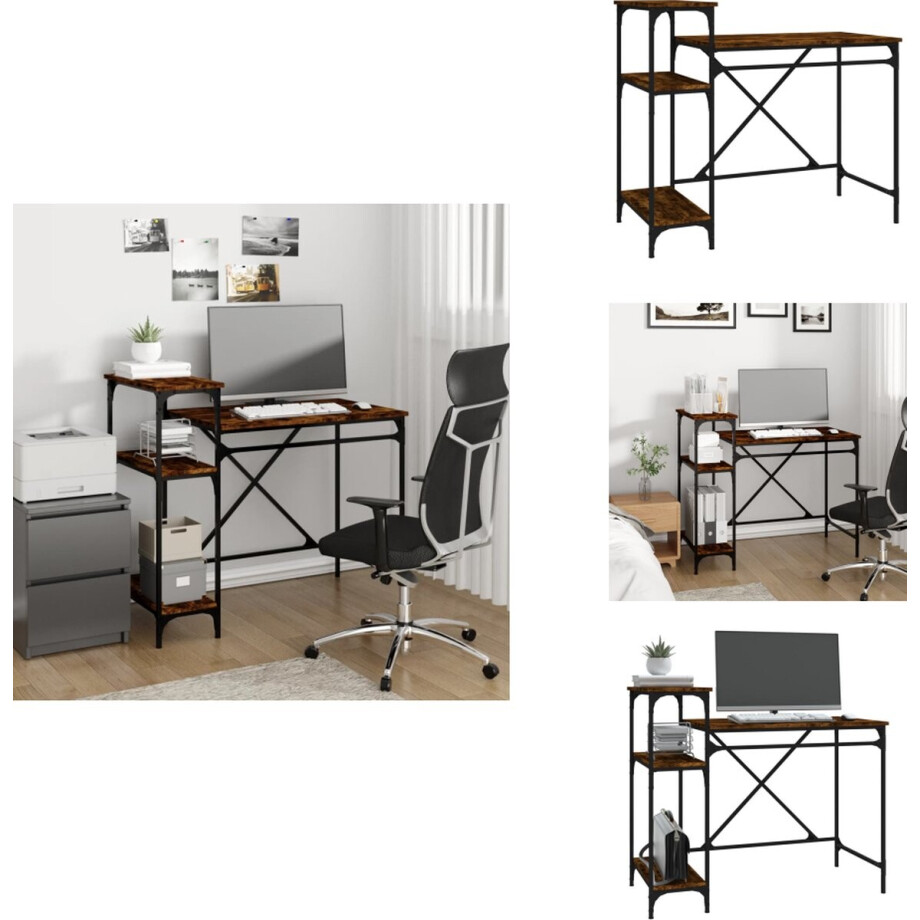 vidaXL Bureau - Bureaus - Laptoptafel - Computertafel - Bureau 105x50x90 cm bewerkt hout en ijzer gerookt eikenkleur afbeelding 1