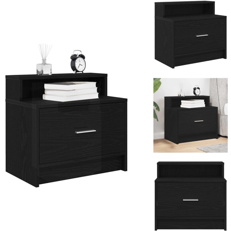 vidaXL Nachtkastje - Nachtkastjes - Bijzettafel - Wandkastje - Nachtkastje met lade 51x31x47 cm zwart eikenkleurig vidaXL Nachtkastje - Nachtkastjes - Bijzettafel - Wandkastje - Nachtkastje met lade 51x31x47 cm zwart eikenkleurig afbeelding 1