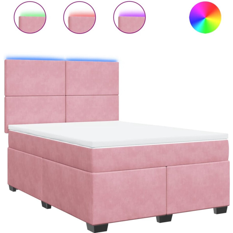 vidaXL - Boxspring - met - matras - fluweel - roze - 160x200 - cm vidaXL - Boxspring - met - matras - fluweel - roze - 160x200 - cm afbeelding 1