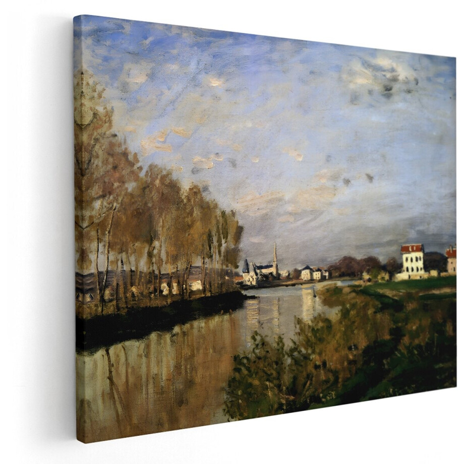 Artaza Canvas Schilderij Landschap Monet - 100x80 cm - Wanddecoratie Rivier - Muurdecoratie Natuur - Schilderijen Op Canvas Herfst afbeelding 1