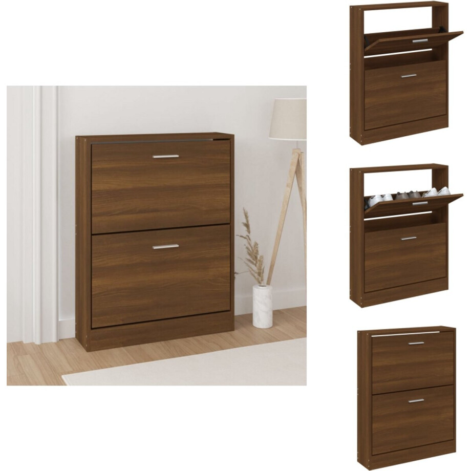 vidaXL - Schoenenkast - 59x17x81 - cm - bewerkt - hout - bruin - eikenkleur vidaXL - Schoenenkast - 59x17x81 - cm - bewerkt - hout - bruin - eikenkleur afbeelding 1
