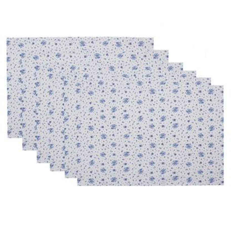 Clayre & Eef Placemats Set van 6 48x33 cm Wit Blauw Katoen Rechthoek afbeelding 1