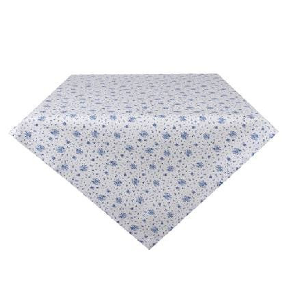 Clayre & Eef Tafelkleed 100x100 cm Wit Blauw Katoen Vierkant Roosjes afbeelding 1