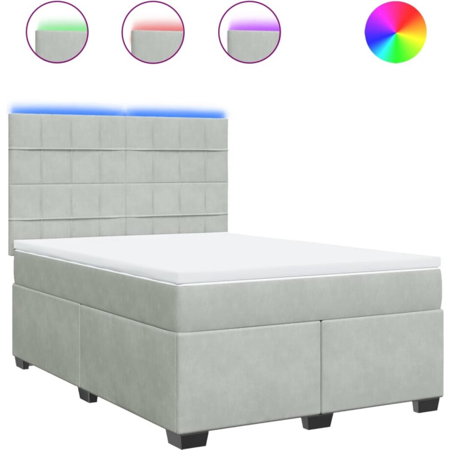 vidaXL - Boxspring - met - matras - fluweel - lichtgrijs - 140x200 - cm afbeelding 1