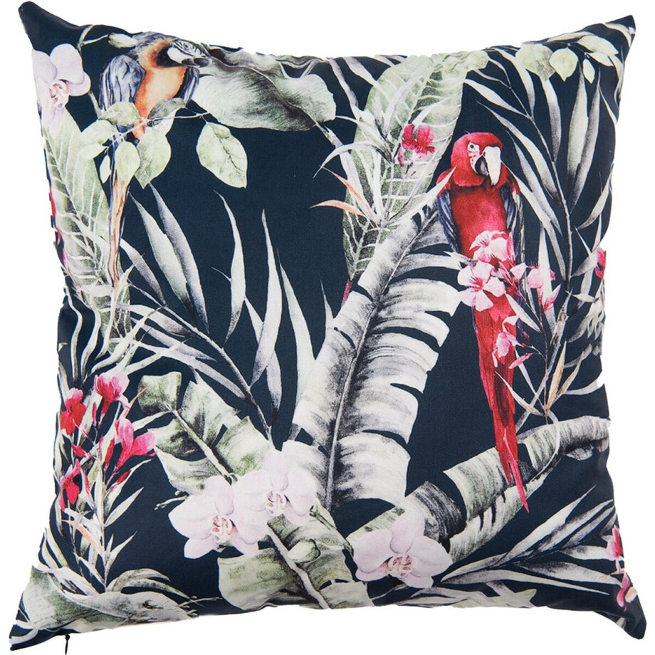 Clayre & Eef Kussenhoes 45x45 cm Zwart Rood Polyester Papegaaien Clayre & Eef Kussenhoes 45x45 cm Zwart Rood Polyester Papegaaien afbeelding 1