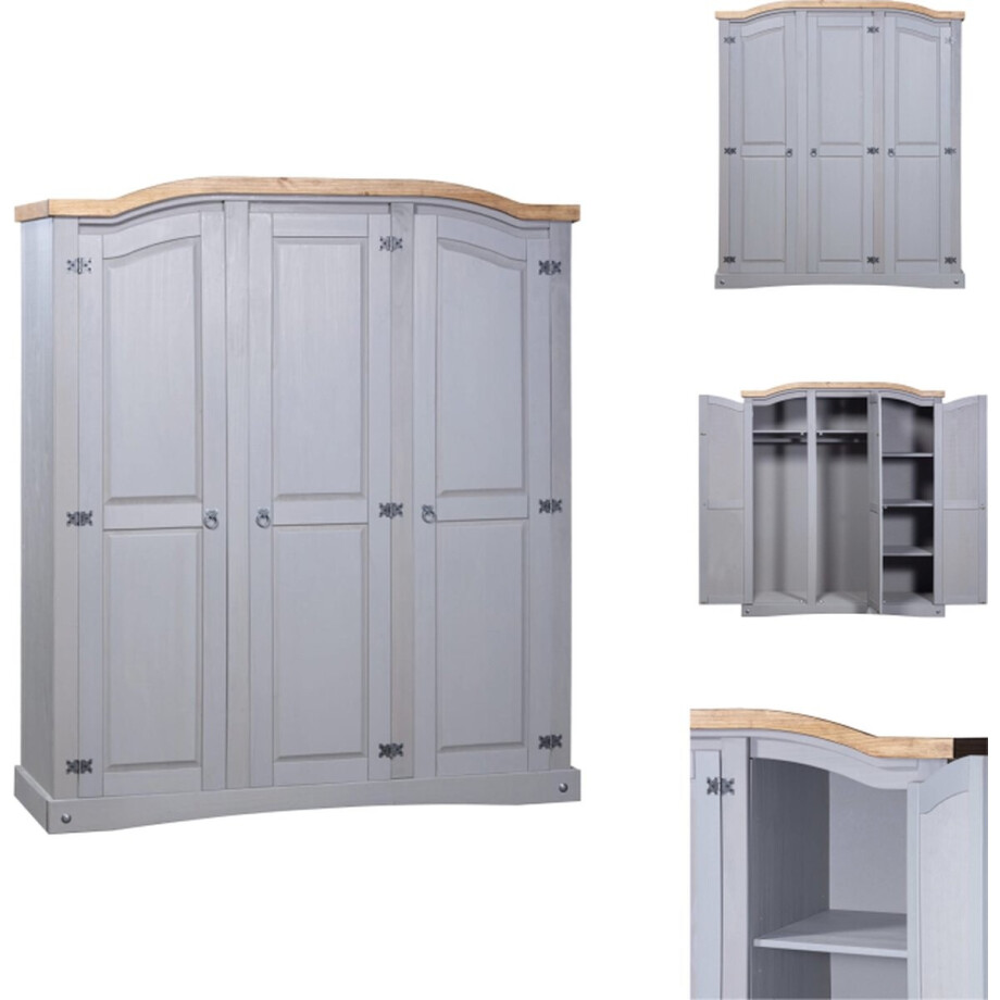 vidaXL Kledingkast - Kledingkasten - Kast - Kasten - Kledingkast 3 deuren Mexicaans grenenhout Corona-stijl grijs vidaXL Kledingkast - Kledingkasten - Kast - Kasten - Kledingkast 3 deuren Mexicaans grenenhout Corona-stijl grijs afbeelding 1