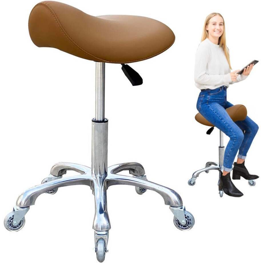 ApexArte® Zadelkruk op Wielen - Kapperskruk Ergonomisch - Tabouret - Khaki ApexArte® Zadelkruk op Wielen - Kapperskruk Ergonomisch - Tabouret - Khaki afbeelding 1