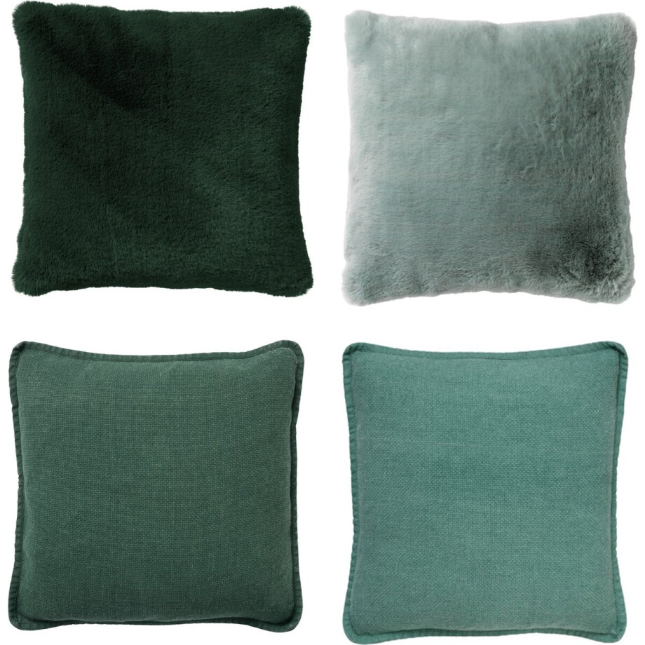 Dutch Decor - Set van 4 sierkussens - Essentials - donkergroen - lichtgroen - 45x45 cm - inclusief binnenkussens - velvet - bontlook afbeelding 1
